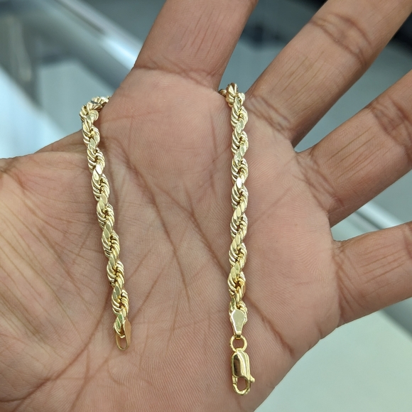 14Kt Real Yellow Gold Rope Bracelet 4.9mm 8 inches